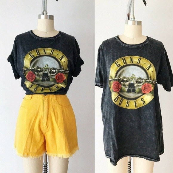 Bravado Tops - Bravado Guns & Roses Graphic Tee Black Stretch Mens Womens Unisex Size Large L